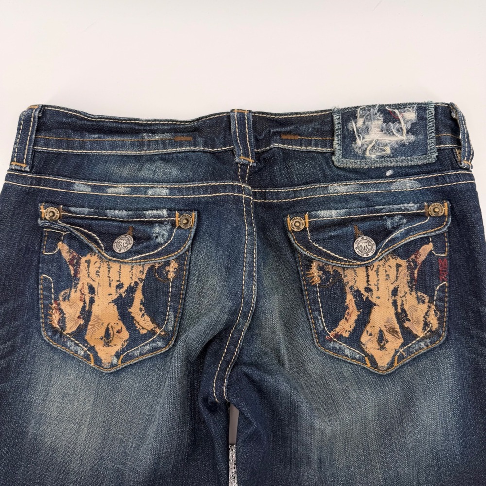 MEK Denim Mens 31x35 Santiago Straight Leg Jeans Dark Wash Distressed